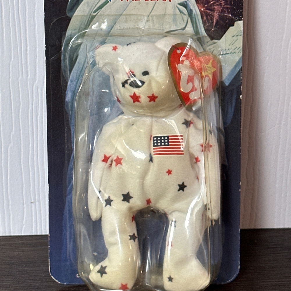 Ty McDonald's Teenie Beanie Baby Glory the Bear Patriotic Star Flag 1999 NIP - Picture 2 of 4